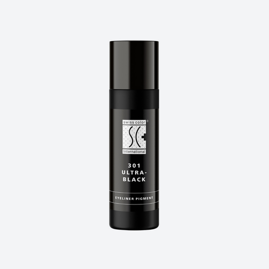 Flacone pigmento 301 Ultra Black Swiss Color 10 ml – Nero inorganico CI 77266 per PMU eyeliner, consistenza cremosa e risultato stabile.