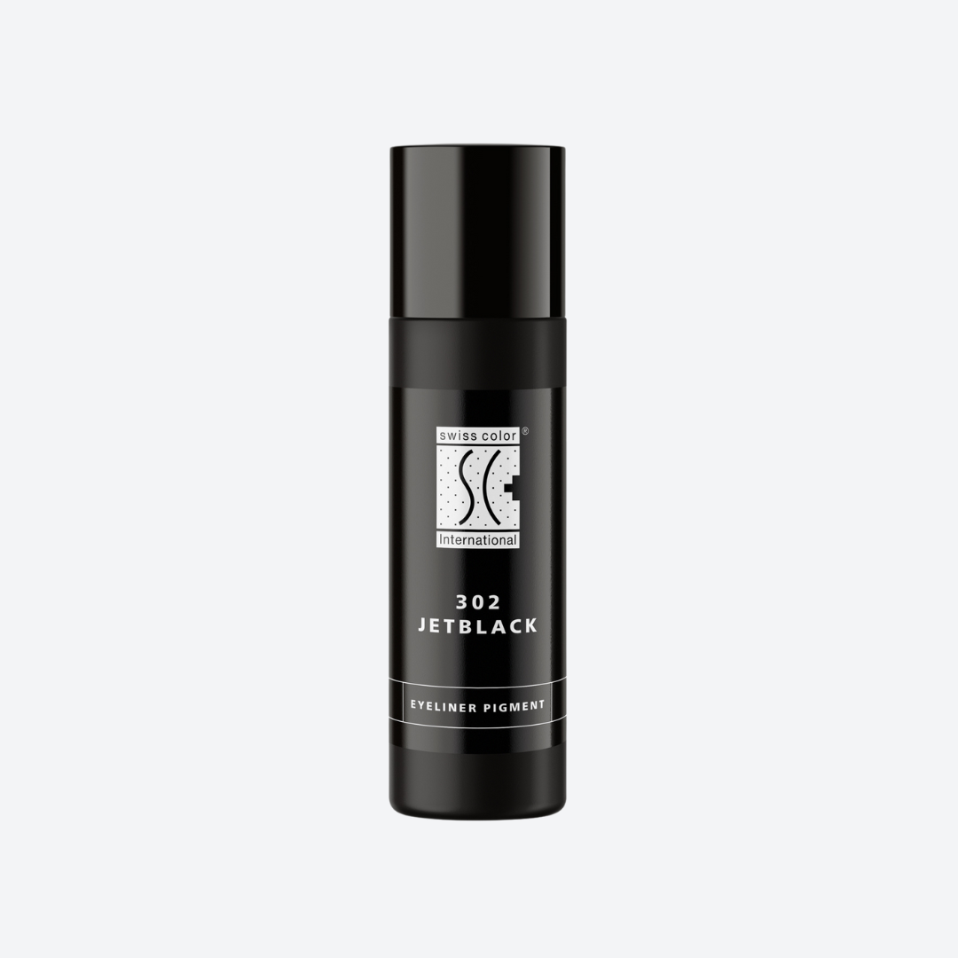 Flacone pigmento 302 Jet Black Swiss Color 10 ml – Nero inorganico liquido per PMU eyeliner smoky e ritocchi.