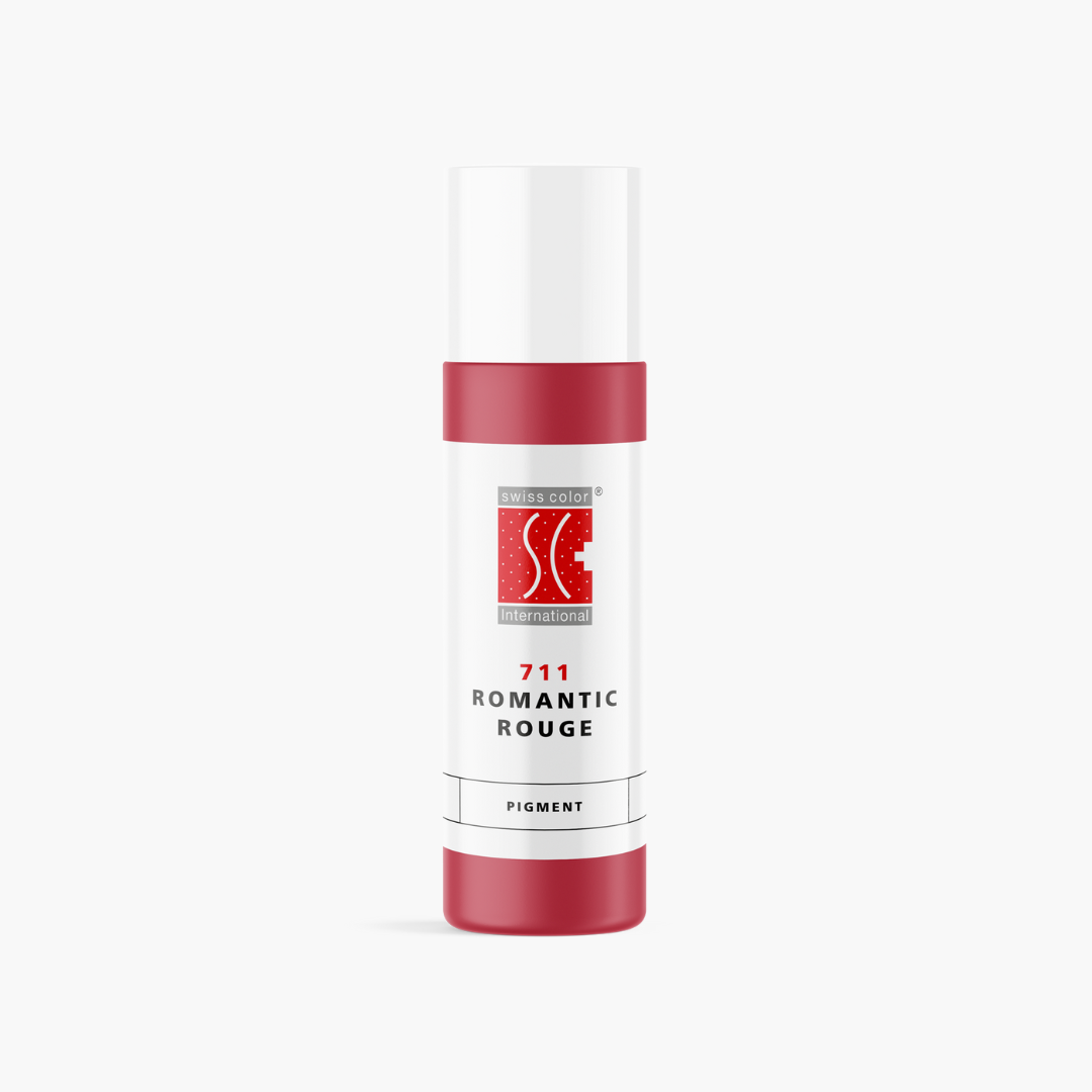 Flacone pigmento 711 Romantic Rouge – Pigmento minerale rosa legnoso per labbra PMU Serie 7 Swiss Color, formula fredda e purificata, effetto elegante e naturale.