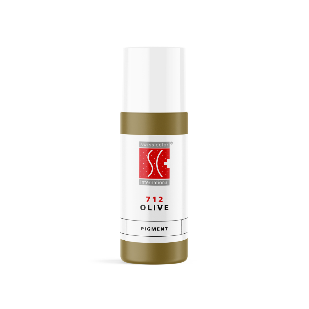 Flacone pigmento 712 Olive – Pigmento correttivo verde oliva per sopracciglia, camouflage ed eyeliner PMU Serie 7 Swiss Color, formula calda e inorganica.