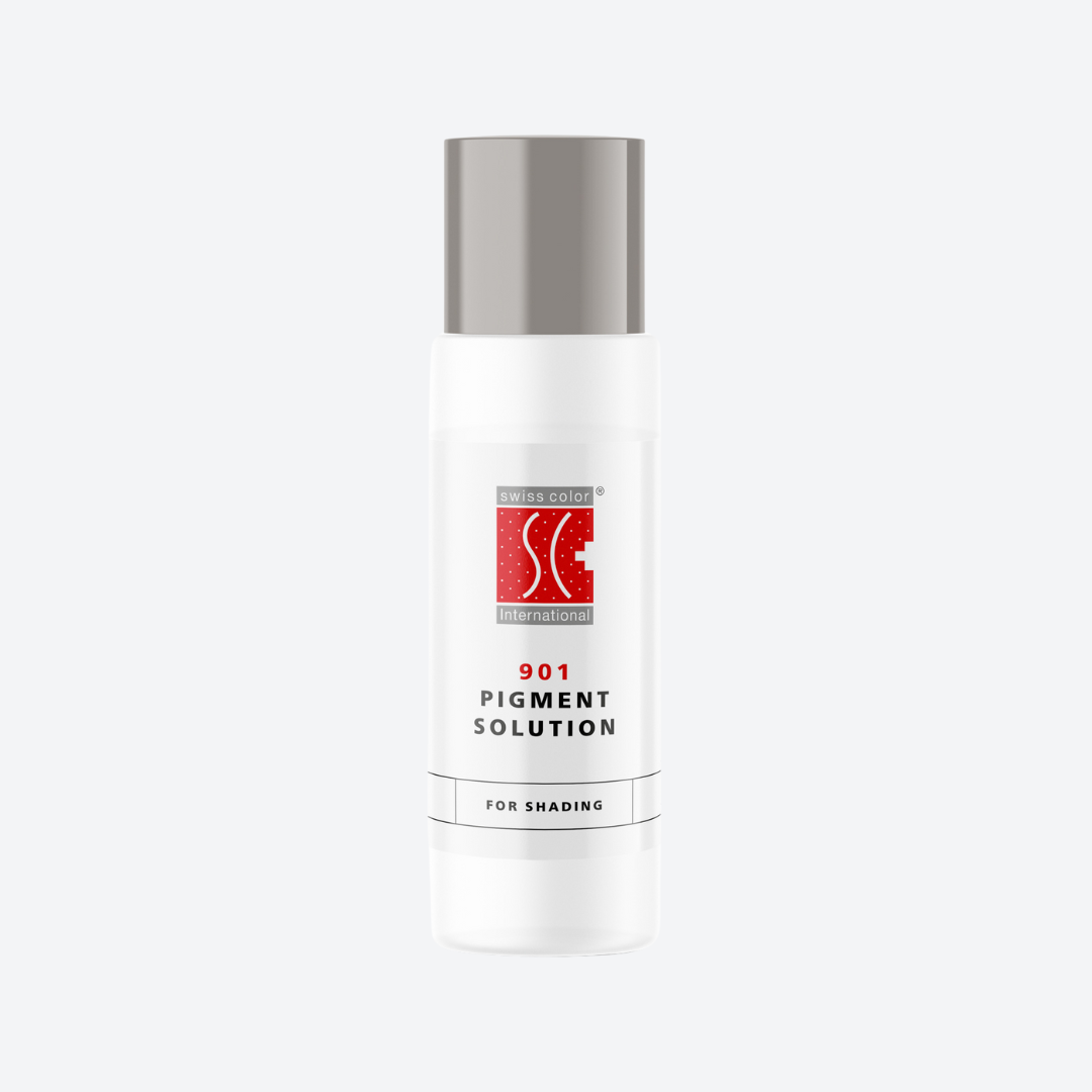 Flacone 901 Pigment Solution Swiss Color 15 ml – soluzione professionale per diluire pigmenti PMU e ottenere effetto acquerellato.