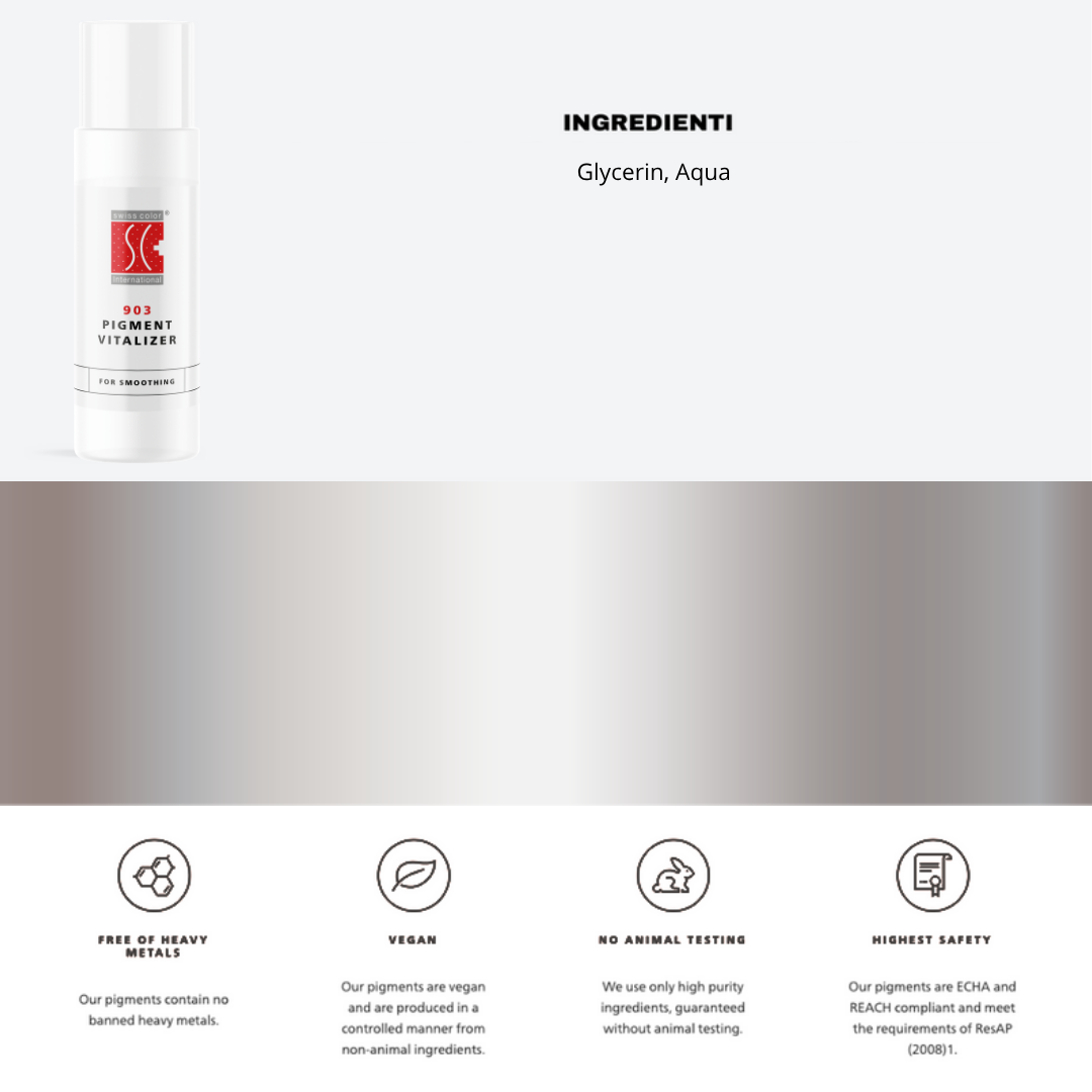 Additivo 903 Pigment Vitalizer Swiss Color 15 ml con glicerina e acqua – booster idratante per pigmenti PMU.