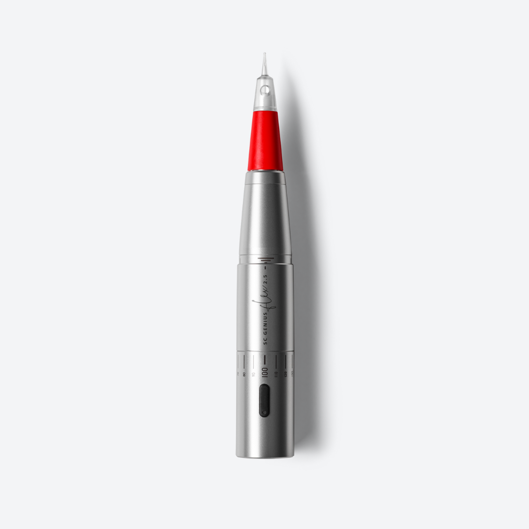 SC Genius FLEX 2.5 – penna PMU wireless con stroke 2.5 mm e doppia batteria magnetica, corpo in alluminio medicale per lavori eyeliner, labbra e sopracciglia.