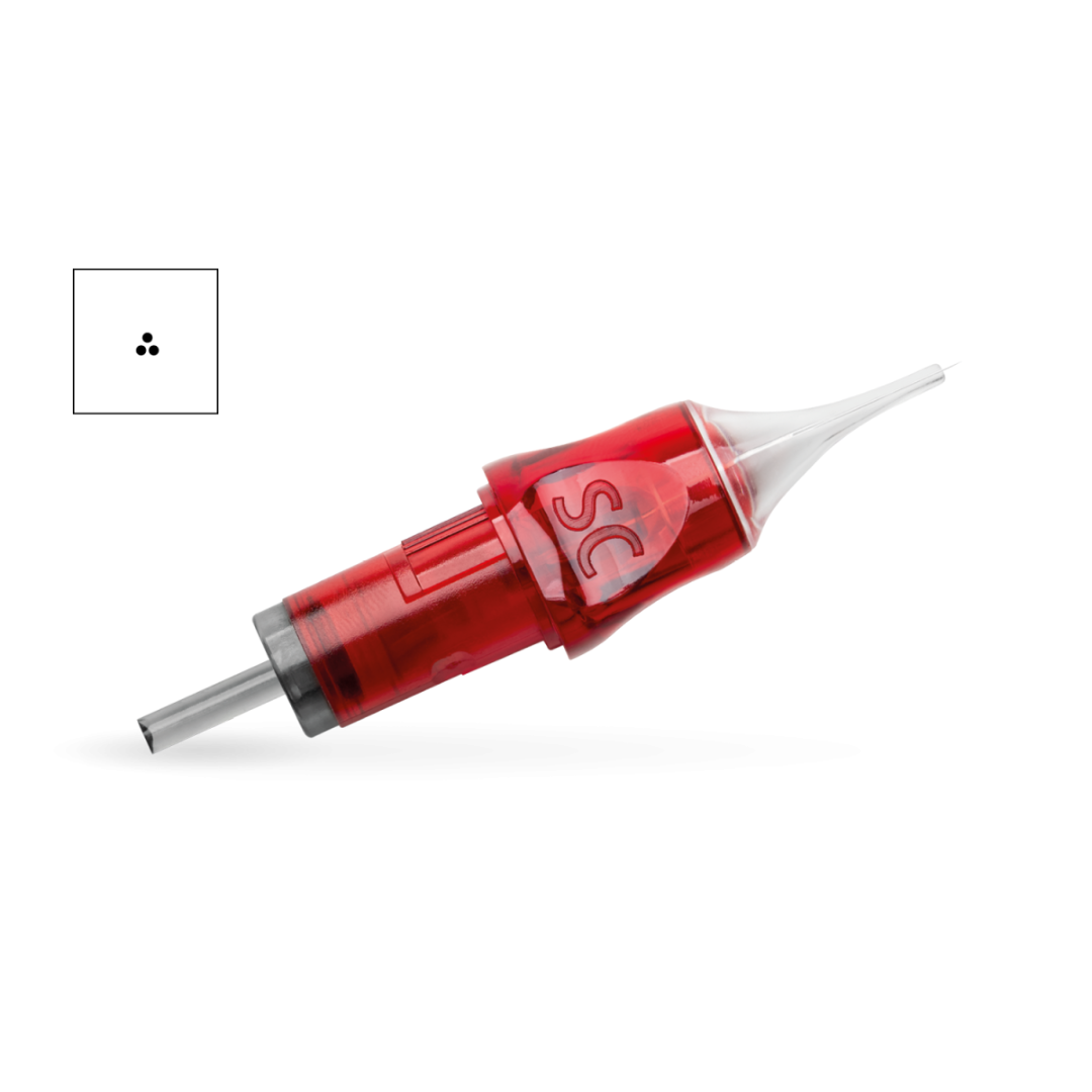Swiss Color 3RL Ø0.25 long taper – cartuccia universale PMU a 3 aghi ultrasottili per shading sopracciglia e lash line.