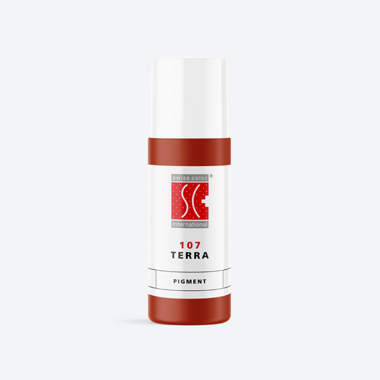 Flacone pigmento 107 Terra Swiss Color 5 ml – pigmento minerale terracotta caldo per PMU labbra, sopracciglia e areola.