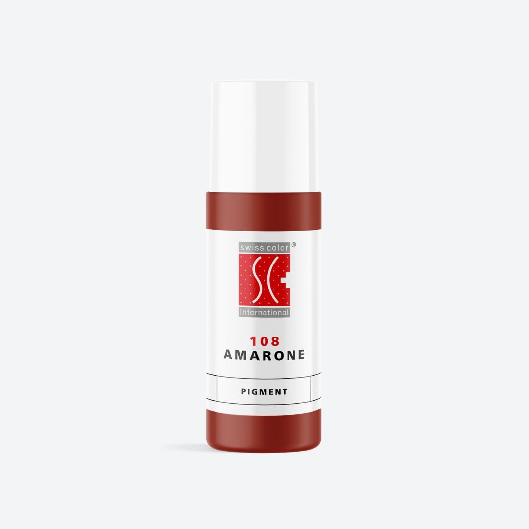 Flacone pigmento 108 Amarone Swiss Color 5 ml – pigmento minerale tono castagna vino per PMU labbra, sopracciglia e areola.
