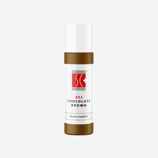 Flacone pigmento 203 Chocolate Brown Swiss Color 10 ml – pigmento ibrido marrone medio caldo per sopracciglia naturali e armoniose PMU.