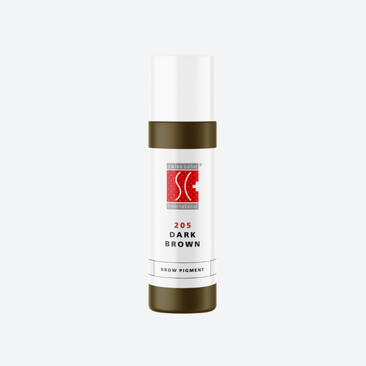 Flacone pigmento 205 Dark Brown Swiss Color 5 ml e 10 ml – pigmento ibrido marrone scuro neutro per sopracciglia PMU e Microblading.