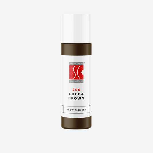 Flacone pigmento 206 Cocoa Brown Swiss Color 10 ml – pigmento ibrido freddo marrone cenere per sopracciglia PMU e scalp.