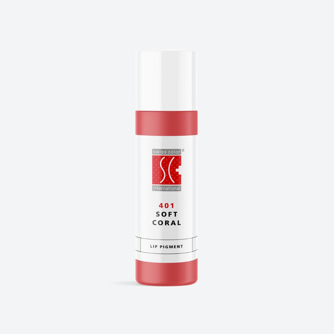 Flacone pigmento 401 Soft Coral Swiss Color – Colore corallo rosato per PMU labbra, formula ibrida vellutata e naturale.