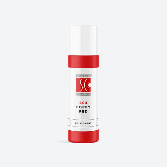 Flacone pigmento 404 Poppy Red Swiss Color 10 ml – Rosso papavero caldo per PMU labbra, formula ibrida intensa e brillante.