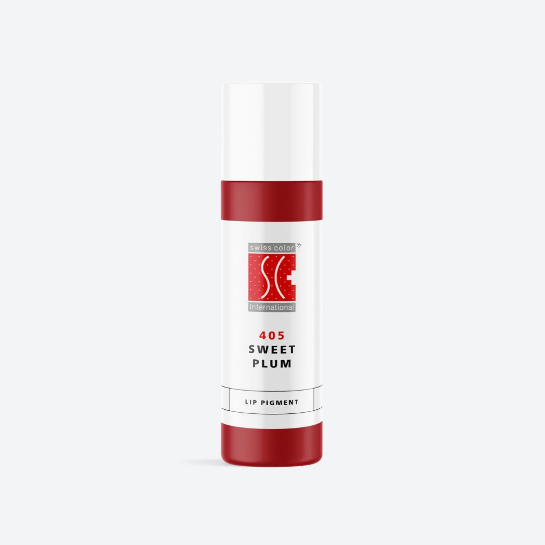 Flacone pigmento 405 Sweet Plum Swiss Color 10 ml – Colore prugna freddo per PMU labbra e areola, formula ibrida intensa e luminosa.