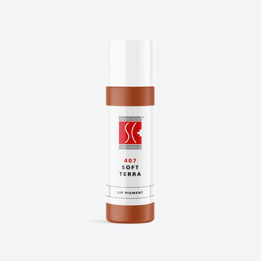 Flacone pigmento 407 Soft Terra Swiss Color 10 ml – Colore cannella caldo per PMU labbra e areola, formula ibrida bilanciata e stabile.