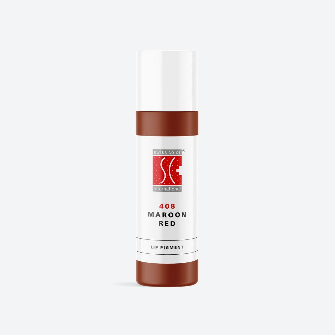 Flacone pigmento 408 Maroon Red – Pigmento ibrido rosso-bruno per labbra e areola PMU Serie 4 Swiss Color, formula vellutata e stabile.