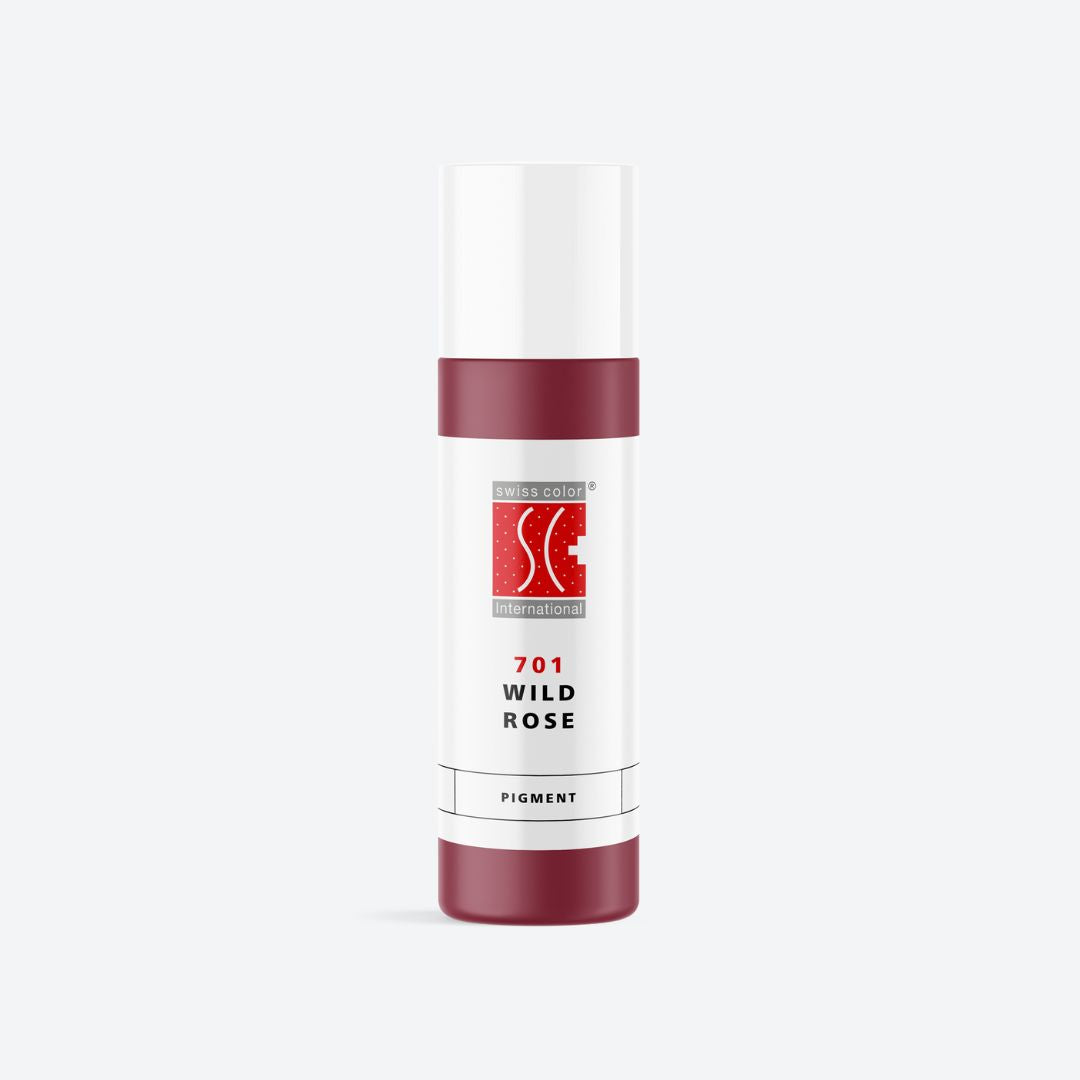 Flacone pigmento 701 Wild Rose – Rosa freddo minerale per labbra PMU Serie 7 Swiss Color, formula vellutata e duratura per effetto elegante e naturale.
