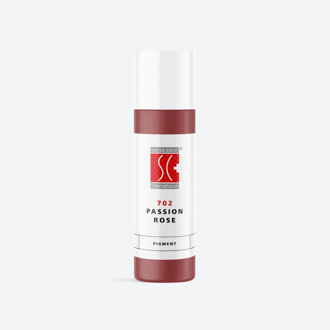 Flacone pigmento 702 Passion Rose – Rosa caldo minerale per labbra e areola PMU Serie 7 Swiss Color, formula vellutata e naturale.