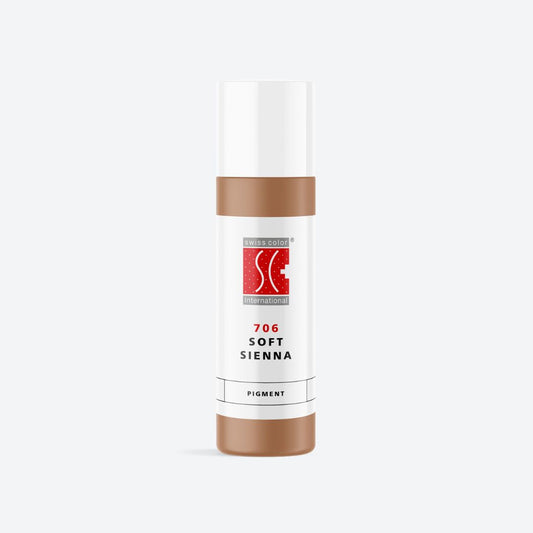 Flacone pigmento 706 Soft Sienna – Tonalità calda di pesca e marrone per labbra e areola PMU Serie 7 Swiss Color, formula minerale purificata e vellutata.