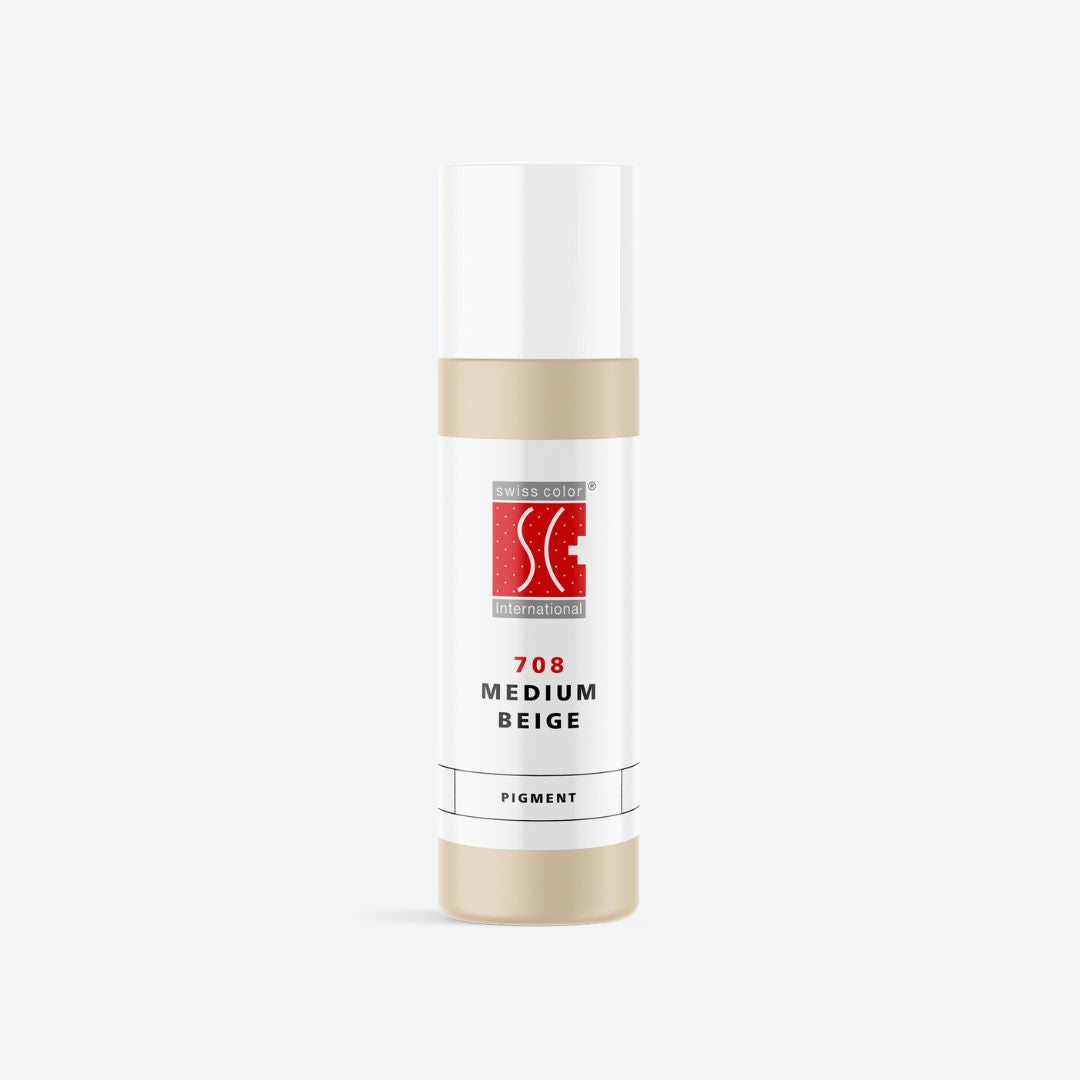 Flacone pigmento 708 Medium Beige – Beige medio freddo per camouflage e correzioni PMU Serie 7 Swiss Color, formula minerale purificata e coprente.